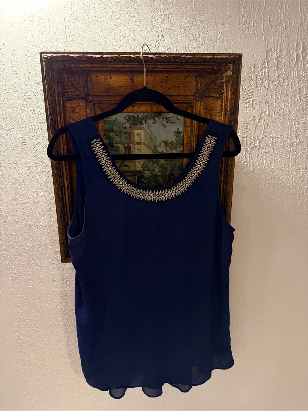 Socialite Navy Sleeveless Beaded Scoop Neck Camisole